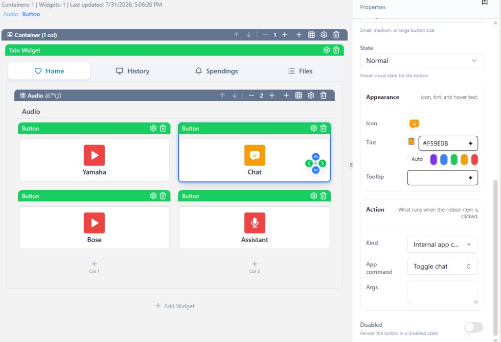 Custom launch pad in the Tanit Page Builder